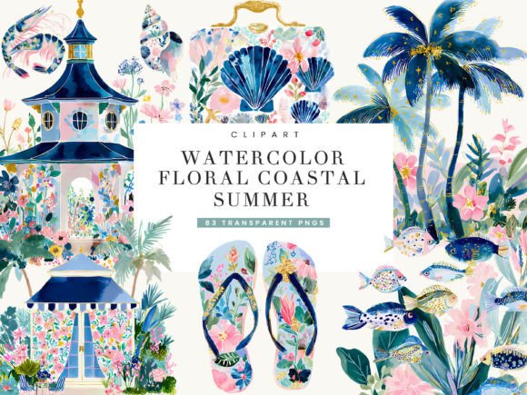 Download Watercolor Floral Coastal Summer Clipart - Summer Collection