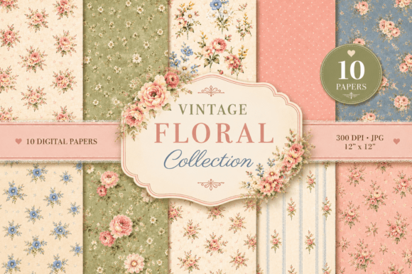 Download 10 Shabby Chic Floral Digital Papers - Digital papers Collection
