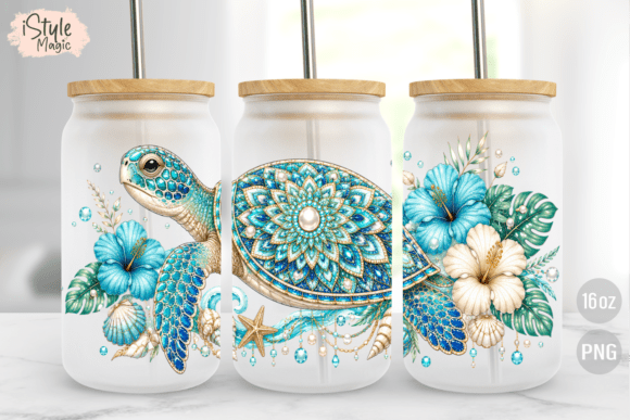 Download Sea Turtle Summer 16 Oz Glass Can Wrap - Summer Collection
