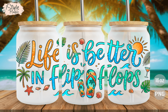 Download Summer Flip Flops 16oz Glass Can Wrap - Summer Collection