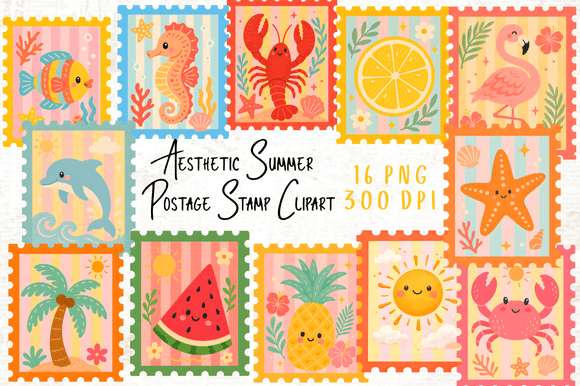 Download Aesthetic Summer Postage Stamp Clipart - Summer Collection